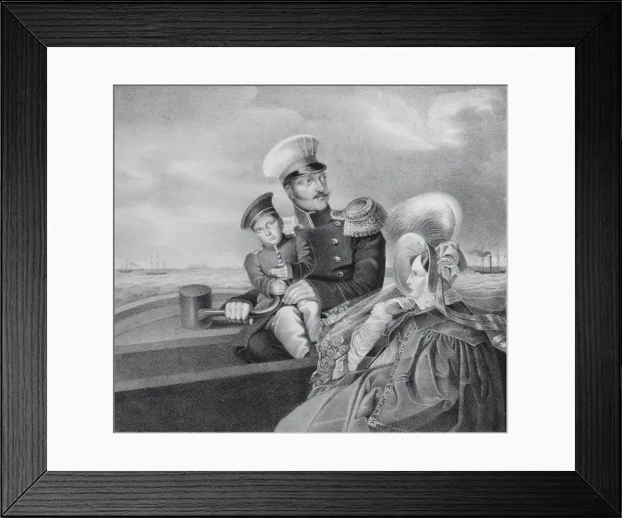Framed Print : Emperor Nicholas I and Empress Alexandra Fyodorovna with son Konstantin Nikolaevich on a boat trip, Artist: Anonymous Framed Print : Emperor Nicholas I and Empress Alexandra Fyodorovna with son Konstantin Nikolaevich on a boat trip, Artist: Anonymous