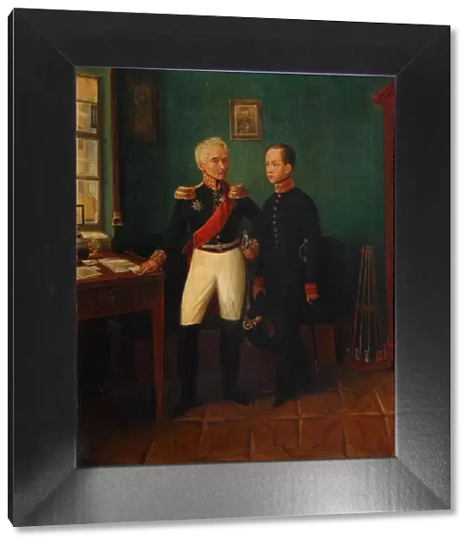 Portrait of General Fyodor Grigoryevich (Friedrich August) Goldgeuer (1771-1848) with Son Mikhail, c Artist: Anonymous