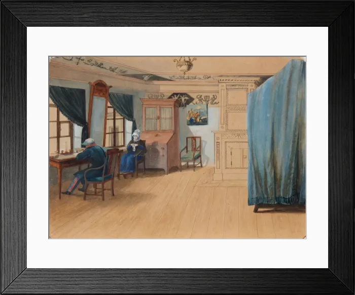 Framed Print : Bedroom Interior. Count Yegor Frantsevich Kankrin (1774-1845) at his desk, 1820s. Artist: Anonymous Framed Print : Bedroom Interior. Count Yegor Frantsevich Kankrin (1774-1845) at his desk, 1820s. Artist: Anonymous