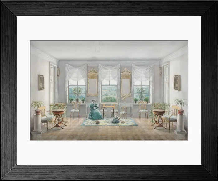 Framed Print : The Drawing Room in the manor house Gorki, 1831. Artist: Blagovo, Agrafena Dmitrievna (1794-1865)