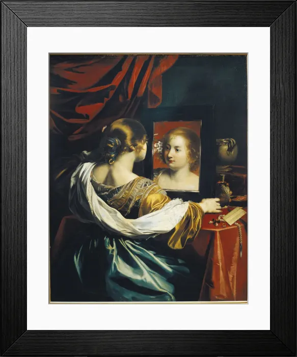 Framed Print : Vanity or Young woman at her toilet, c. 1626. Artist: Renieri (Regnier), Niccolo (c. 1590-1667) Framed Print : Vanity or Young woman at her toilet, c. 1626. Artist: Renieri (Regnier), Niccolo (c. 1590-1667)
