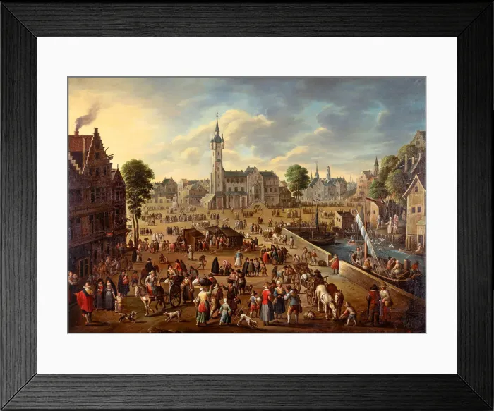 Framed Print : City view of the Main Square in Lier, ca 1620-1625. Artist: Flemish master Framed Print : City view of the Main Square in Lier, ca 1620-1625. Artist: Flemish master