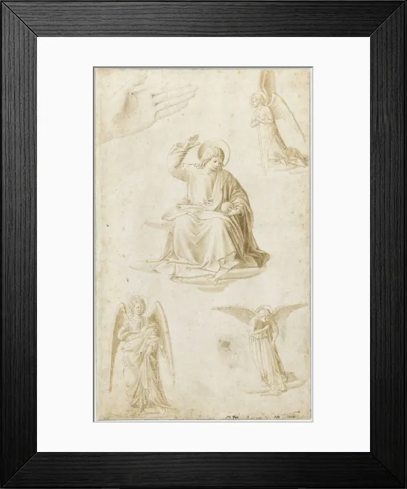 Framed Print : Studies of a hand, three angels and Christ as Salvator Mundi, Second Half of the 15th century. Artist: Gozzoli, Benozzo (ca 1420-1497) Framed Print : Studies of a hand, three angels and Christ as Salvator Mundi, Second Half of the 15th century. Artist: Gozzoli, Benozzo (ca 1420-1497)