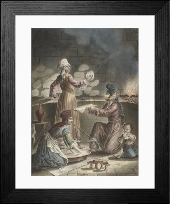 Framed Print : Turkish women bake bread, 1790. Artist: Rosset, Francois-Marie (1752-1824) Framed Print : Turkish women bake bread, 1790. Artist: Rosset, Francois-Marie (1752-1824)