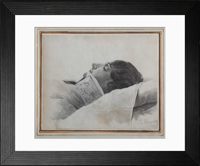 Framed Print : Dimitri Venevitinov (1805-1827) on the deathbed, 1827. Artist: Afanasyev, Konstantin Yakovlevich (1793-1857) Framed Print : Dimitri Venevitinov (1805-1827) on the deathbed, 1827. Artist: Afanasyev, Konstantin Yakovlevich (1793-1857)
