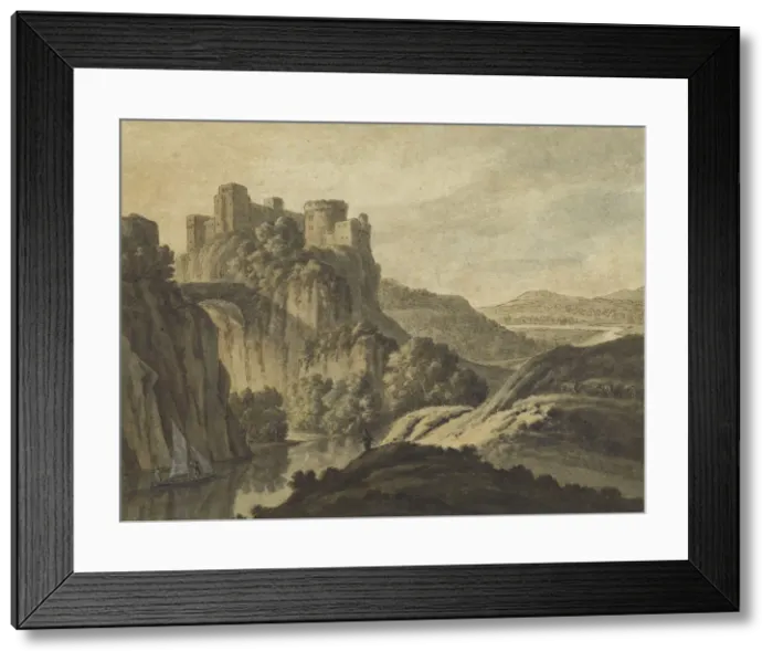 Framed Print : A River Landscape With a Castle On An Escarpment, 1780. Artist: Adam, Robert (1728-1792) Framed Print : A River Landscape With a Castle On An Escarpment, 1780. Artist: Adam, Robert (1728-1792)