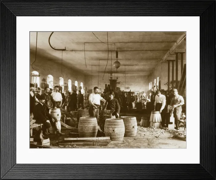 Framed Print : The manufacture of wooden beer barrels in Pilsen, 1880s. Artist: Anonymous Framed Print : The manufacture of wooden beer barrels in Pilsen, 1880s. Artist: Anonymous