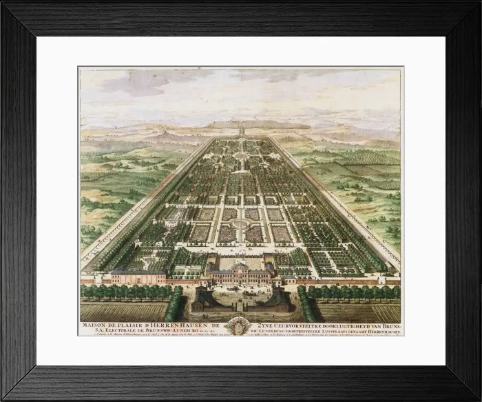 Framed Print : Herrenhausen: Castle and Gardens, c. 1745. Artist: Anonymous Framed Print : Herrenhausen: Castle and Gardens, c. 1745. Artist: Anonymous