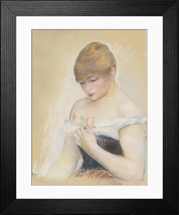 Framed Print : Young Woman Holding A Flower. Portrait of the actress Jeanne Samary, c. 1880. Artist: Renoir, Pierre Auguste (1841-1919) Framed Print : Young Woman Holding A Flower. Portrait of the actress Jeanne Samary, c. 1880. Artist: Renoir, Pierre Auguste (1841-1919)