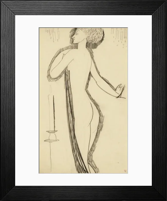 Framed Print : Standing Female Nude in Profile with Lighted Candle, c. 1911. Artist: Modigliani, Amedeo (1884-1920) Framed Print : Standing Female Nude in Profile with Lighted Candle, c. 1911. Artist: Modigliani, Amedeo (1884-1920)