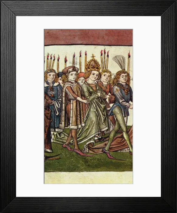 Framed Print : Queen Elizabeth of Luxembourg. Detail from the Richentals illustrated chronicle, c. 1440. Artist: Master of the Chronicle of the Council of Constance (active c. 1440) Framed Print : Queen Elizabeth of Luxembourg. Detail from the Richentals illustrated chronicle, c. 1440. Artist: Master of the Chronicle of the Council of Constance (active c. 1440)