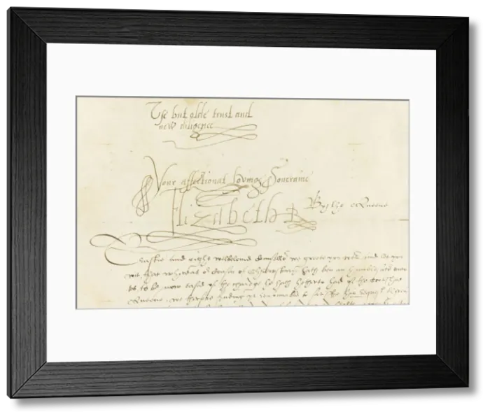 Framed Print : Autograph Letter by Queen Elizabeth I to Mary, Queen of Scots, 1584. Artist: Historic Object Framed Print : Autograph Letter by Queen Elizabeth I to Mary, Queen of Scots, 1584. Artist: Historic Object