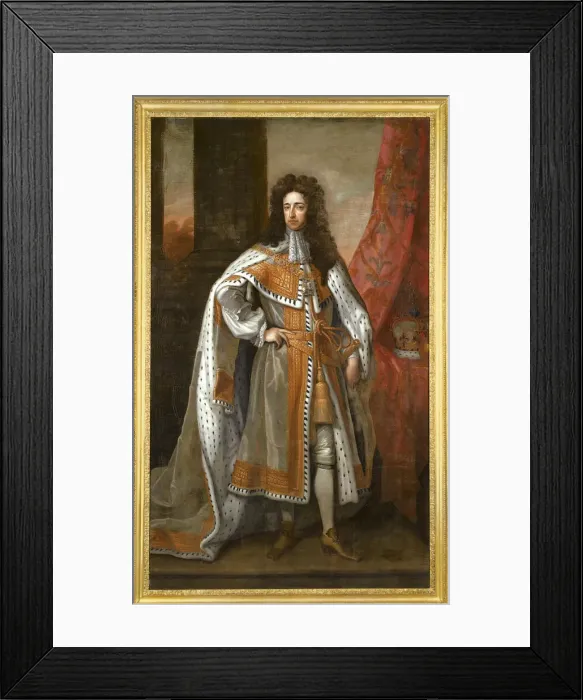 Framed Print : King William III of England (1650-1702) in his Coronation Robes. Artist: Kneller, Sir Gotfrey (1646-1723) Framed Print : King William III of England (1650-1702) in his Coronation Robes. Artist: Kneller, Sir Gotfrey (1646-1723)