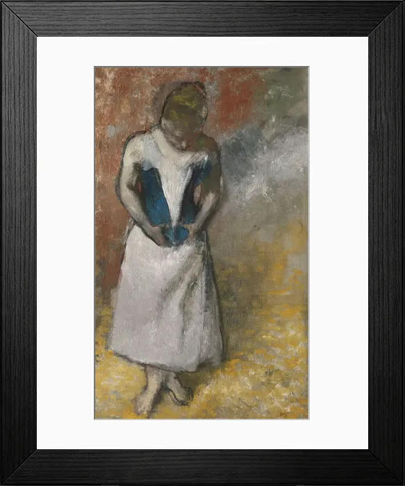 Framed Print : Woman standing from the front, clasping her corset, ca. 1883. Artist: Degas, Edgar (1834-1917) Framed Print : Woman standing from the front, clasping her corset, ca. 1883. Artist: Degas, Edgar (1834-1917)