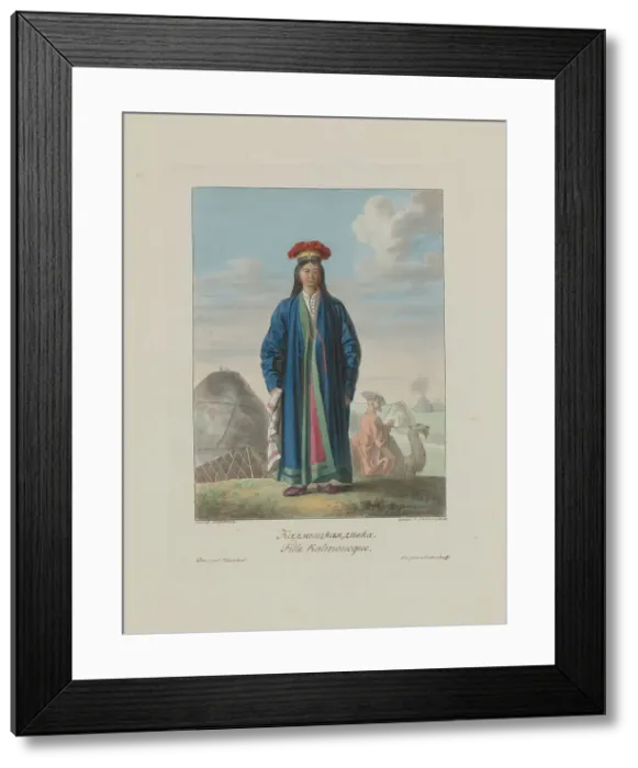 Framed Print : Kalmyk girl. From Les peuples de la Russie, 1812. Artist: Korneev (Karneev), Yemelyan Mikhaylovich (ca 1780-after 1839) Framed Print : Kalmyk girl. From Les peuples de la Russie, 1812. Artist: Korneev (Karneev), Yemelyan Mikhaylovich (ca 1780-after 1839)