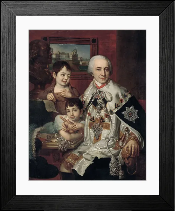 Framed Print : Portrait of Admiral Count Grigory Grigoryevich Kushelev (1754-1833) with children, 1801. Artist: Borovikovsky, Vladimir Lukich (1757-1825) Framed Print : Portrait of Admiral Count Grigory Grigoryevich Kushelev (1754-1833) with children, 1801. Artist: Borovikovsky, Vladimir Lukich (1757-1825)