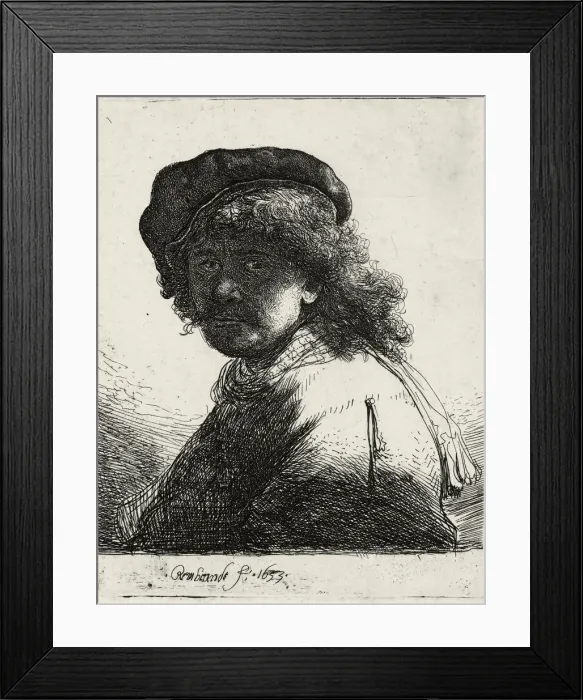 Framed Print : Self-Portrait in a Cap and Scarf with the Face Dark, 1633. Artist: Rembrandt van Rhijn (1606-1669) Framed Print : Self-Portrait in a Cap and Scarf with the Face Dark, 1633. Artist: Rembrandt van Rhijn (1606-1669)