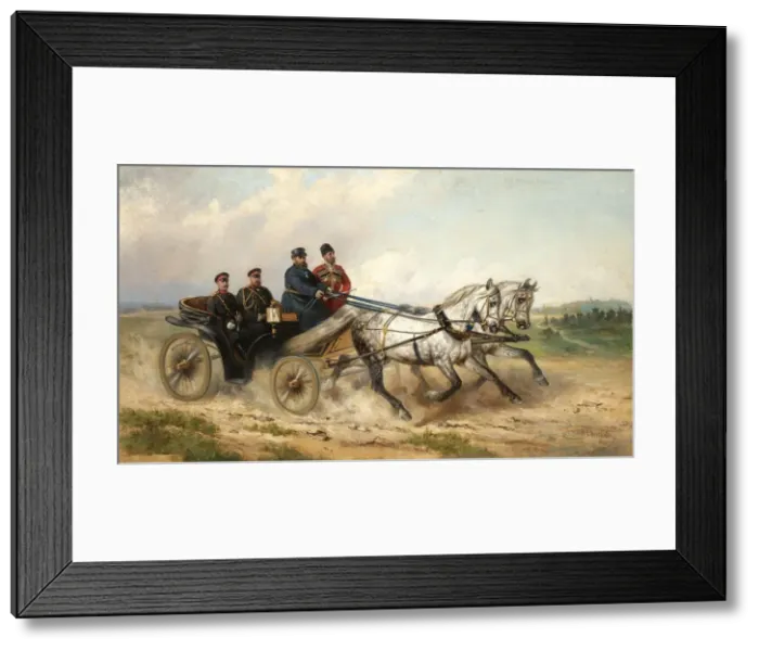 Framed Print : Tsar Alexander III and Kaiser Wilhelm II in a landau, 1888. Artist: Sverchkov, Nikolai Yegorovich (1817-1898)