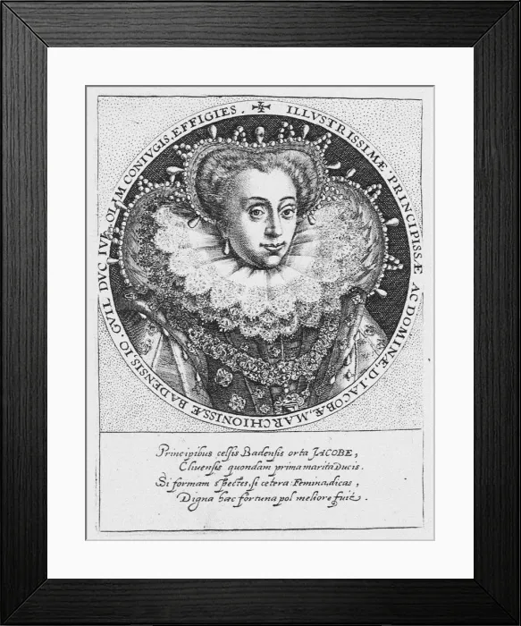 Framed Print : Princess Jakobea of Baden (1558-1597), ca. 1600. Artist: Passe, Crispijn van de, the Elder (1564-1637) Framed Print : Princess Jakobea of Baden (1558-1597), ca. 1600. Artist: Passe, Crispijn van de, the Elder (1564-1637)