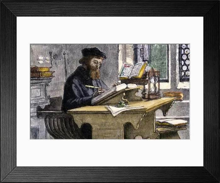 Framed Print : John Wycliffe at work, 19th century. Artist: Anonymous Framed Print : John Wycliffe at work, 19th century. Artist: Anonymous