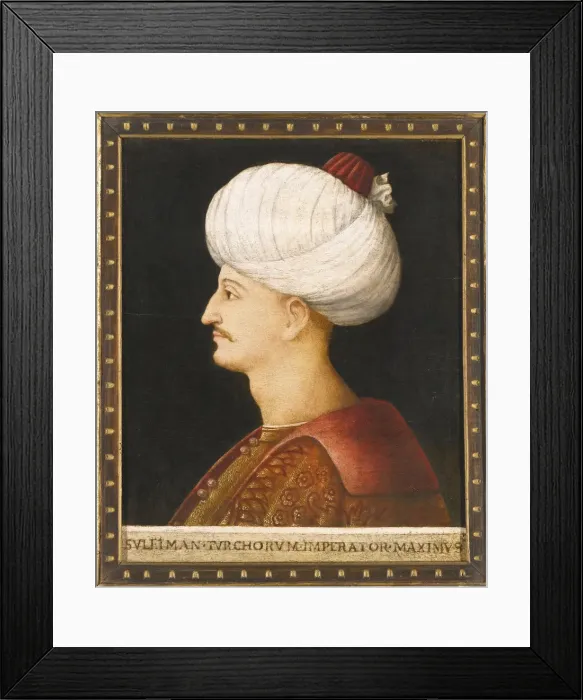 Framed Print : Sultan Suleiman I the Magnificent, c. 1520. Artist: Bellini, Gentile, (Follower of) Framed Print : Sultan Suleiman I the Magnificent, c. 1520. Artist: Bellini, Gentile, (Follower of)