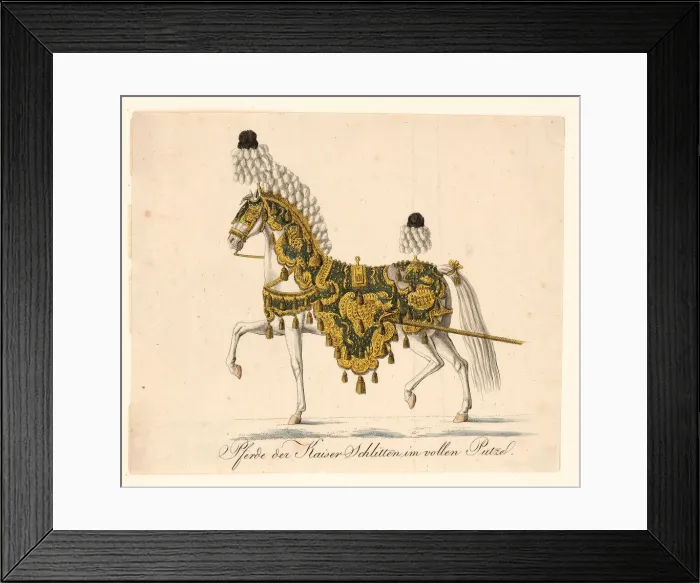 Framed Print : Decorated horse furniture of the Emperors Ceremonial Horse-Drawn Carriages, 1815. Artist: Anonymous Framed Print : Decorated horse furniture of the Emperors Ceremonial Horse-Drawn Carriages, 1815. Artist: Anonymous