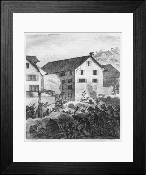 Framed Print : Second Battle of Zurich, Fighting scene at the Central, 1799. Artist: Anonymous Framed Print : Second Battle of Zurich, Fighting scene at the Central, 1799. Artist: Anonymous