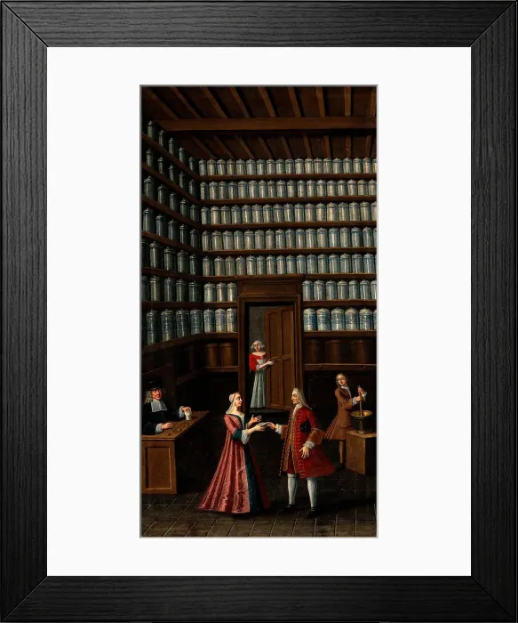 Framed Print : Pharmacy, um 1700. Artist: Anonymous Framed Print : Pharmacy, um 1700. Artist: Anonymous