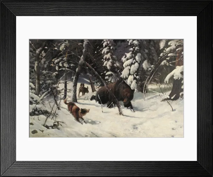Framed Print : The Bear Hunt. Artist: Pryanishnikov, Illarion Mikhailovich (1840-1894) Framed Print : The Bear Hunt. Artist: Pryanishnikov, Illarion Mikhailovich (1840-1894)