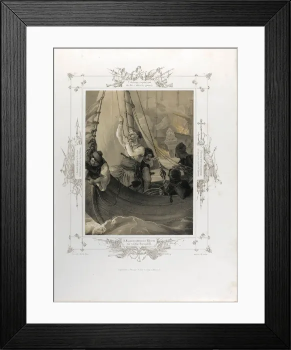 Framed Print : Constantine Kanaris destroys by fire three Turkish ships of the line at Tchesme (From the Album of G Artist: Hess, Peter von (1792?1871) Framed Print : Constantine Kanaris destroys by fire three Turkish ships of the line at Tchesme (From the Album of G Artist: Hess, Peter von (1792?1871)