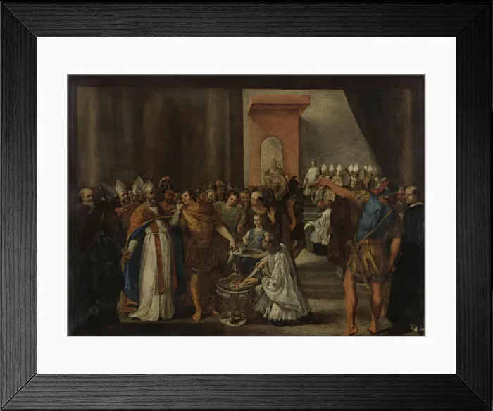 Framed Print : Emperor Constantine burning Arian books, 1640s. Artist: Magnone, Carlo (?-1653) Framed Print : Emperor Constantine burning Arian books, 1640s. Artist: Magnone, Carlo (?-1653)