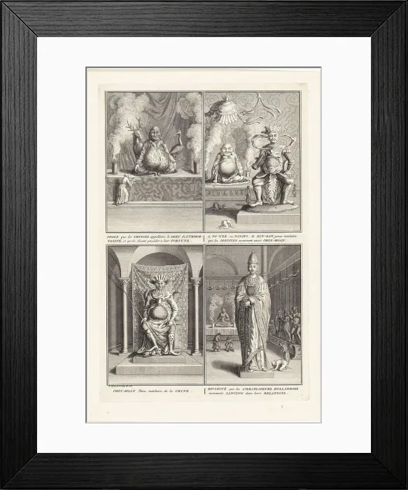 Framed Print : Four Chinese gods, 1728. Artist: Picart, Bernard (1673?1733) Framed Print : Four Chinese gods, 1728. Artist: Picart, Bernard (1673?1733)
