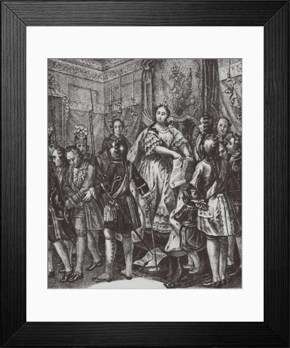 Framed Print : Anna Ioannovna tearing to the Conditions, 1730. Artist: Chorikov, Boris Artemyevich (1802-1866) Framed Print : Anna Ioannovna tearing to the Conditions, 1730. Artist: Chorikov, Boris Artemyevich (1802-1866)