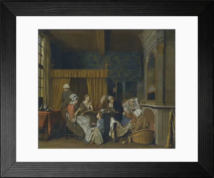 Framed Print : A family taking tea while celebrating the birth of twins. Artist: Horemans, Jan Josef, the Younger (1714-1790) Framed Print : A family taking tea while celebrating the birth of twins. Artist: Horemans, Jan Josef, the Younger (1714-1790)