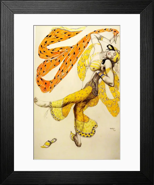 Framed Print : Odalisque. Costume design for the ballet Sheherazade by N. Rimsky-Korsakov, 1910. Artist: Bakst, Leon (1866-1924) Framed Print : Odalisque. Costume design for the ballet Sheherazade by N. Rimsky-Korsakov, 1910. Artist: Bakst, Leon (1866-1924)