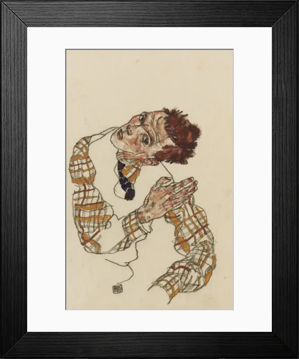 Framed Print : Self-portrait with checkered shirt, 1917. Artist: Schiele, Egon (1890-1918) Framed Print : Self-portrait with checkered shirt, 1917. Artist: Schiele, Egon (1890-1918)