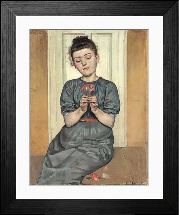 Framed Print : Girl arranging flowers (Girl with carnation), c. 1886. Artist: Hodler, Ferdinand (1853-1918) Framed Print : Girl arranging flowers (Girl with carnation), c. 1886. Artist: Hodler, Ferdinand (1853-1918)