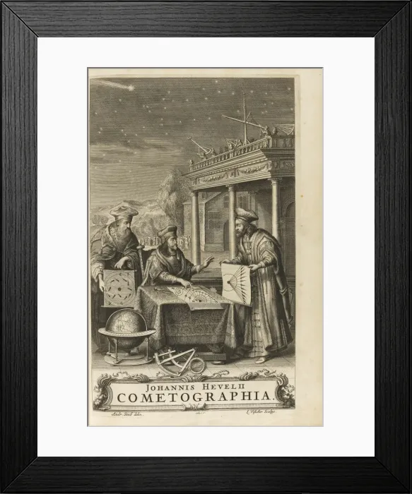 Framed Print : Cometographia. Frontispiece, 1668. Artist: Hevelius, Johannes (1611-1687) Framed Print : Cometographia. Frontispiece, 1668. Artist: Hevelius, Johannes (1611-1687)
