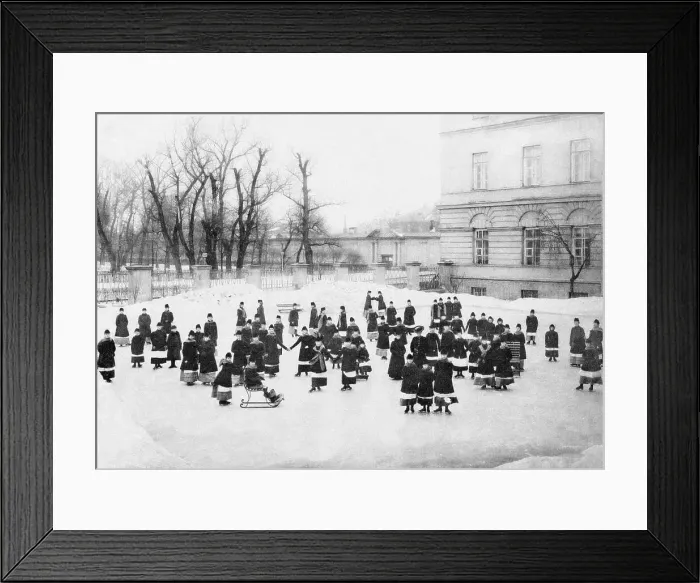 Framed Print : Pupils of the Smolny Institute for Noble Maidens at at Winter Walk, c. 1913. Artist: Bulla, Karl Karlovich (1853-1929) Framed Print : Pupils of the Smolny Institute for Noble Maidens at at Winter Walk, c. 1913. Artist: Bulla, Karl Karlovich (1853-1929)