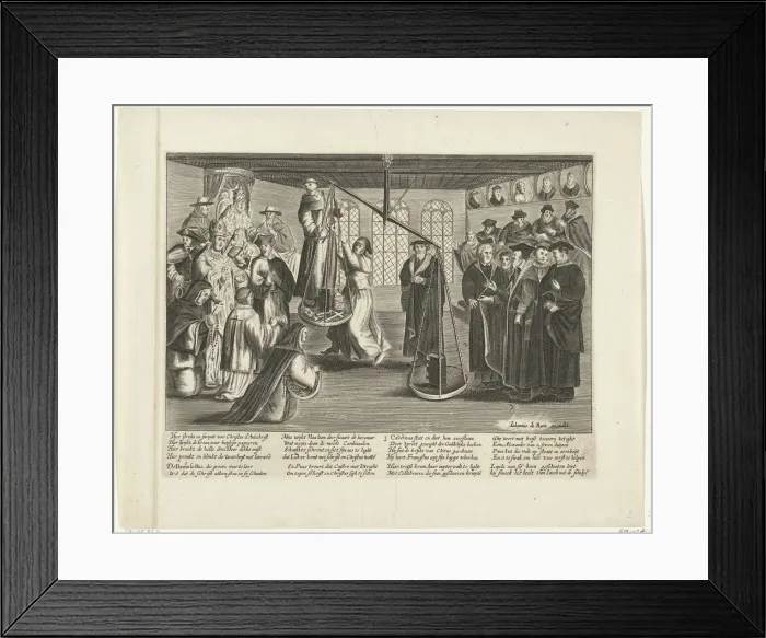 Framed Print : Weighing the Bible, 1660. Artist: Ram, Johannes de (1648-1693) Framed Print : Weighing the Bible, 1660. Artist: Ram, Johannes de (1648-1693)