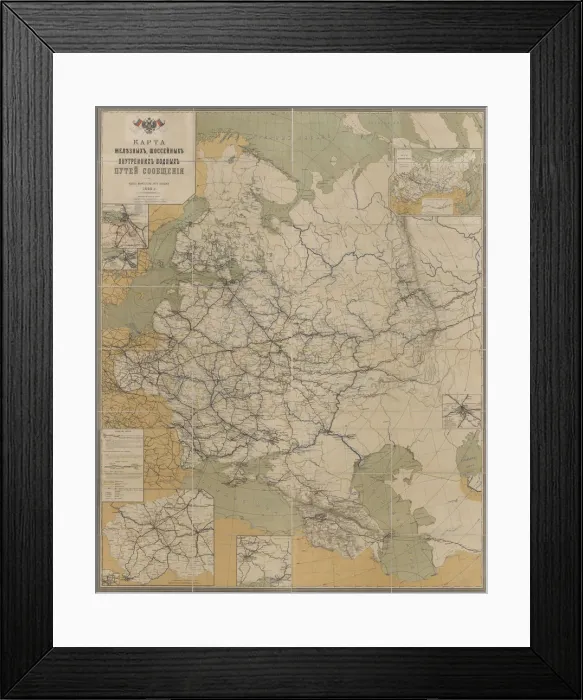 Framed Print : Map of Roads, Railroads and Inland Waterways of the Russian Empire, 1893, 1893. Artist: Anonymous master Framed Print : Map of Roads, Railroads and Inland Waterways of the Russian Empire, 1893, 1893. Artist: Anonymous master