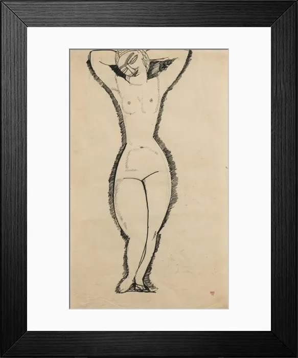 Framed Print : Standing Nude with Raised Arms, 1911. Artist: Modigliani, Amedeo (1884-1920) Framed Print : Standing Nude with Raised Arms, 1911. Artist: Modigliani, Amedeo (1884-1920)