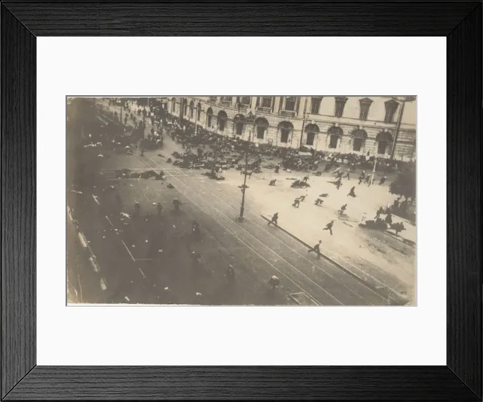 Framed Print : Government Troops Firing on Demonstrators, July 4, 1917, 1917. Artist: Bulla, Karl Karlovich (1853-1929) Framed Print : Government Troops Firing on Demonstrators, July 4, 1917, 1917. Artist: Bulla, Karl Karlovich (1853-1929)