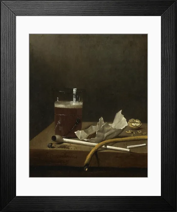 Framed Print : Still life with a glass of beer, a pipe, tobacco and other requisites of smoking, 1658. Artist: Velde, Jan Jansz. van de III (1620-1662) Framed Print : Still life with a glass of beer, a pipe, tobacco and other requisites of smoking, 1658. Artist: Velde, Jan Jansz. van de III (1620-1662)