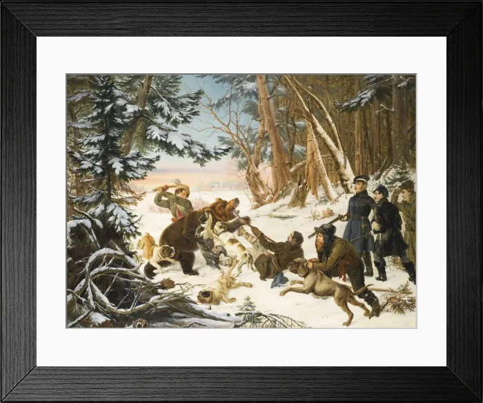 Framed Print : The Tsarevich Alexander Nikolaevich on a Bear hunt on the Outskirts a Moscow, 1843. Artist: Grashof, Otto (1812-1876) Framed Print : The Tsarevich Alexander Nikolaevich on a Bear hunt on the Outskirts a Moscow, 1843. Artist: Grashof, Otto (1812-1876)