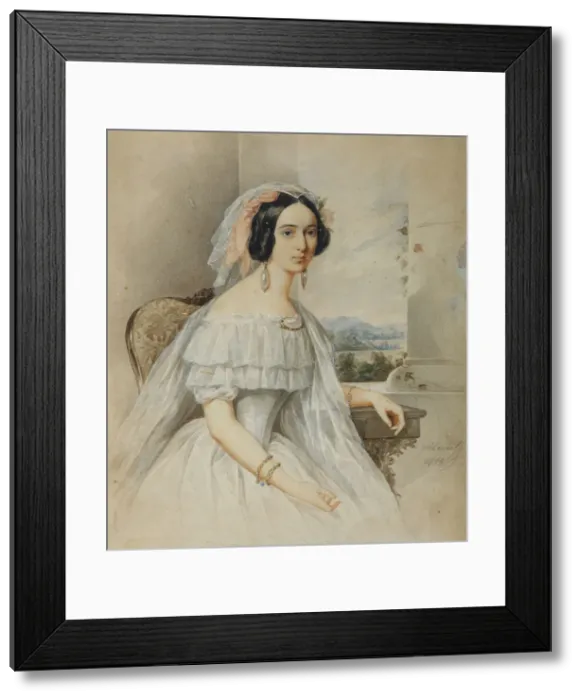 Framed Print : Portrait of Alexandra Smirnova-Rosset (1809-1882), 1844. Artist: Alexeyev, Nikolai Mikhailovich (1813-1880) Framed Print : Portrait of Alexandra Smirnova-Rosset (1809-1882), 1844. Artist: Alexeyev, Nikolai Mikhailovich (1813-1880)
