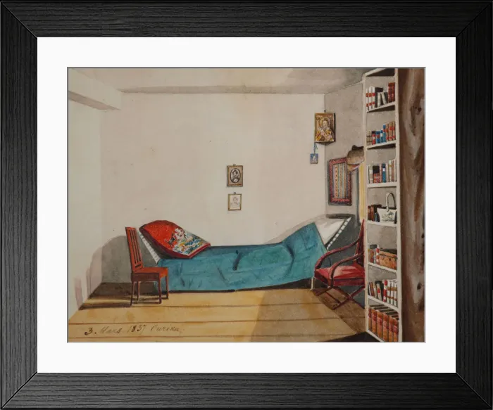 Framed Print : Nikita Muravyovs Room by exile in Irkutsk province, 1837. Artist: Muravyov, Nikita Mikhailovich (1797-1843) Framed Print : Nikita Muravyovs Room by exile in Irkutsk province, 1837. Artist: Muravyov, Nikita Mikhailovich (1797-1843)
