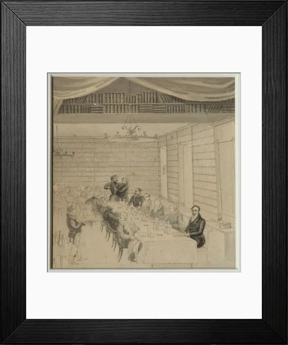 Framed Print : Literary Feasting in the bookstore of Aleksander Smirdin, 1832. Artist: Briullov, Alexander Pavlovich (1798-1877) Framed Print : Literary Feasting in the bookstore of Aleksander Smirdin, 1832. Artist: Briullov, Alexander Pavlovich (1798-1877)