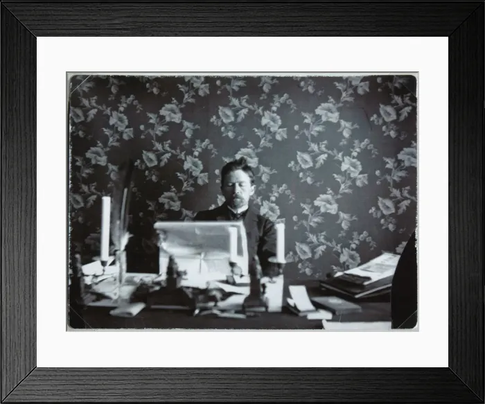 Framed Print : Anton Chekhov in his study in Yalta, 1895-1900. Artist: Anonymous Framed Print : Anton Chekhov in his study in Yalta, 1895-1900. Artist: Anonymous