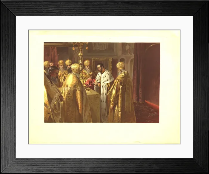 Framed Print : The Coronation Ceremony of Nicholas II. The Eucharist, 1899. Artist: Lebedev, Klavdi Vasilyevich (1852-1916) Framed Print : The Coronation Ceremony of Nicholas II. The Eucharist, 1899. Artist: Lebedev, Klavdi Vasilyevich (1852-1916)
